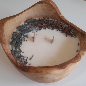 WHITE OLIVEWOOD BOWL, SOY WAX CANDLE, άρωμα CANNABIS FLOWER - αρωματικά κεριά