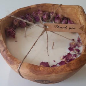 WHITE OLIVEWOOD BOWL, SOY WAX CANDLE, άρωμα VANILLA - αρωματικά κεριά
