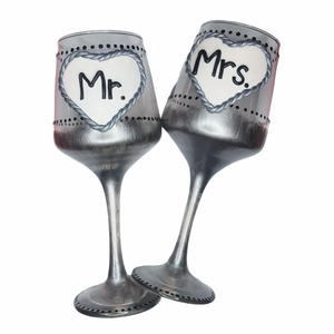 Σετ κολωνάτα ποτήρια Mr & Mrs από πολυμερικό πηλό - πηλός, mr & mrs, επέτειος, δώρα αγίου βαλεντίνου