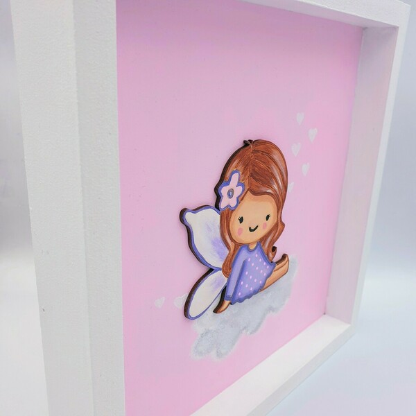 παιδικό χειροποίητο Ξύλινο καδράκι με θέμα Νερά'ι'δα 30x30 cm - πίνακες & κάδρα, κορίτσι, δώρα για βάπτιση, πριγκίπισσα, παιδικά κάδρα - 2