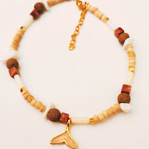 Ankle bracelet mermaid - ημιπολύτιμες πέτρες, επιχρυσωμένα, ποδιού, αυξομειούμενα