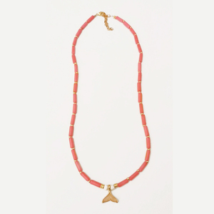 Coral mermaid necklace - ημιπολύτιμες πέτρες, κοράλλι, επιχρυσωμένα, ψάρι