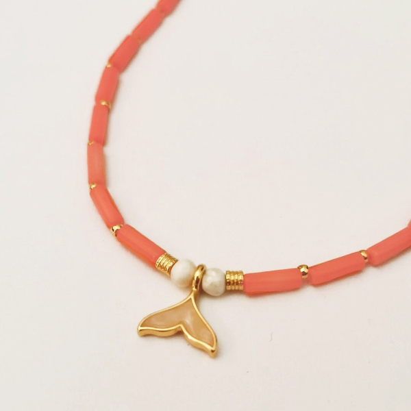 Coral mermaid necklace - ημιπολύτιμες πέτρες, κοράλλι, επιχρυσωμένα, ψάρι - 2