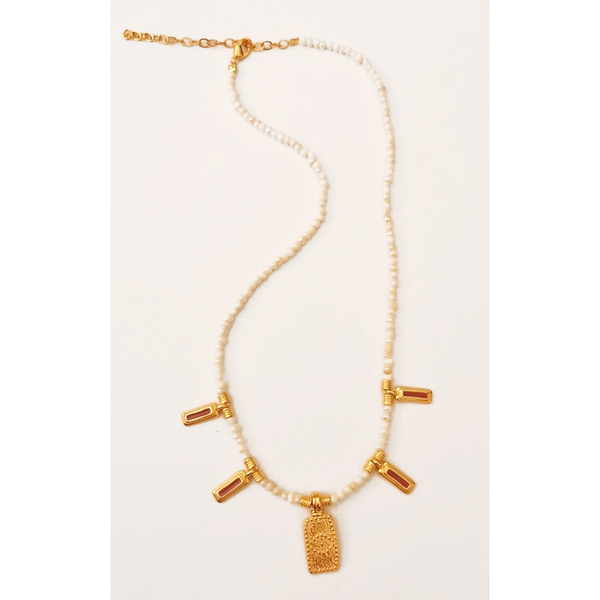 Maasai necklace - ημιπολύτιμες πέτρες, μαργαριτάρι, επιχρυσωμένα, μάτι, boho - 2