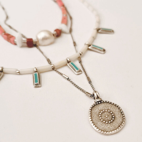 Kenya necklace - ημιπολύτιμες πέτρες, κοράλλι, επιχρυσωμένα, κοντά, boho - 3