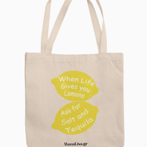Tote Bag Lemons Πάνινη Τσάντα με Μακριά Χερούλια 38x42cm - ύφασμα, ώμου, all day, tote, πάνινες τσάντες