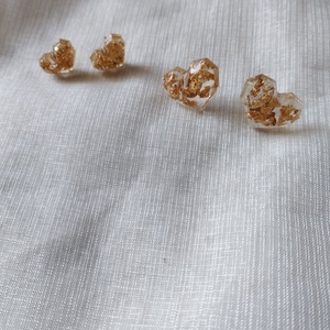 Σκουλαρίκια καρδιές από υγρό γυαλί διάφανα με φύλλα χρυσού - γυαλί, καρδιά, μικρά, κρεμαστά - 2
