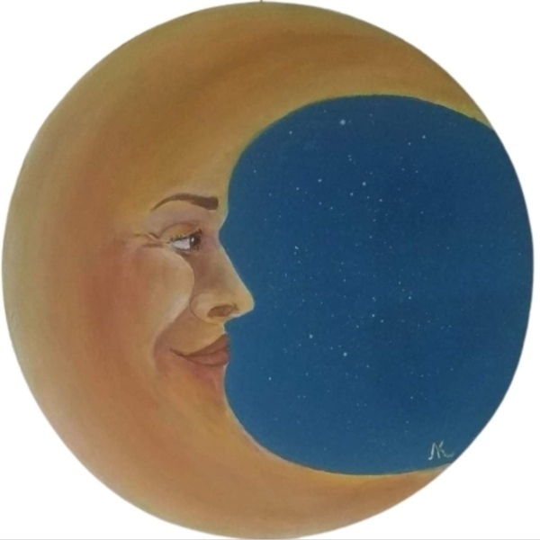 Ξύλινο ζωγραφισμένο διακοσμητικό τοίχου φεγγάρι - πίνακες ζωγραφικής, παιδικοί πίνακες
