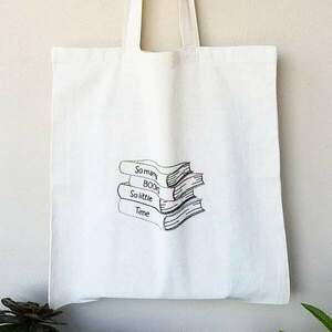 Τσάντα πάνινη tote bag από 100% βαμβακερό ύφασμα κεντημένη στο χέρι, σχέδιο "Books" - ύφασμα, ώμου, δώρα για δασκάλες, tote - 2