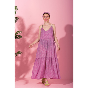 Athena Dress Pink Φλοράλ Φόρεμα με Ζώνη & Τσέπες Petit Boutik - maxi, αμάνικο, βαμβάκι, φλοράλ, γάμου - βάπτισης