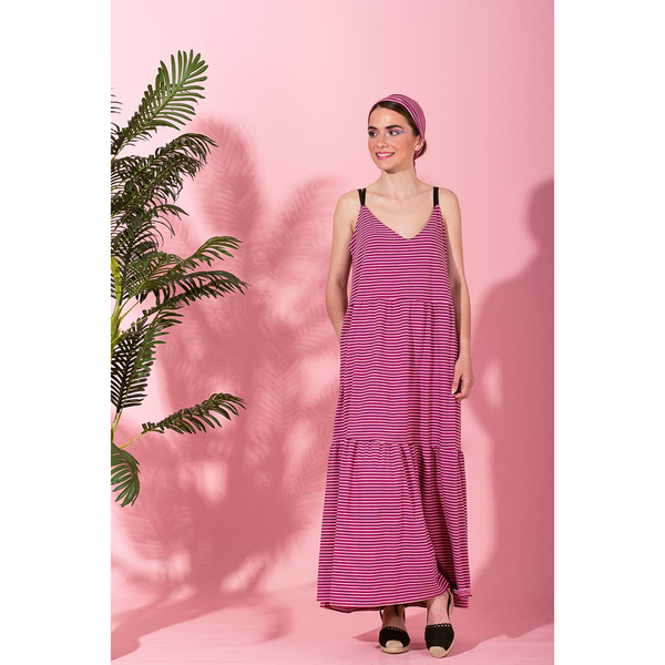 Athena Dress Pink Stripes Φόρεμα με Ζώνη & Τσέπες Petit Boutik - βαμβάκι, ριγέ, αμάνικο - 4