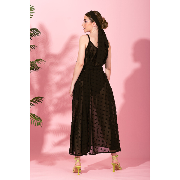 Matina Dress Black Dots Midaxi Φόρεμα με Ζώνη & Τσέπες Petit Boutik - πολυεστέρας, πουά, αμάνικο, γάμου - βάπτισης - 4