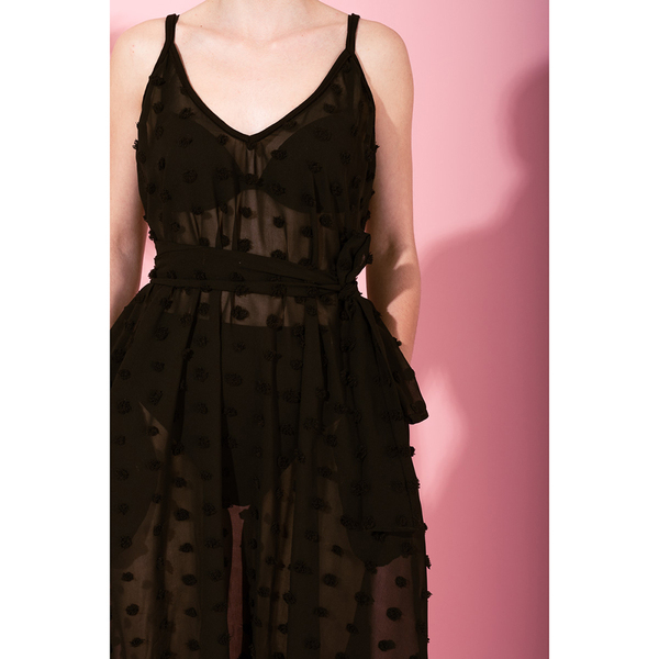 Matina Dress Black Dots Midaxi Φόρεμα με Ζώνη & Τσέπες Petit Boutik - πολυεστέρας, πουά, αμάνικο, γάμου - βάπτισης - 5