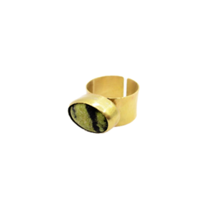 Χειροποίητο δαχτυλίδι φτιαγμένο από μπρούτζο και ημιπολύτιμη οβάλ πετρα χρυσόκολλα. - ημιπολύτιμες πέτρες, μπρούντζος - 3