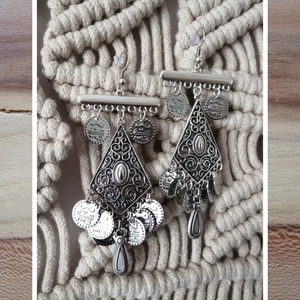 Σκουλαρίκια Boho ''Cleopatra'' Earrings, Επάργυρο - Μήκος 9 εκ. - επάργυρα, μακριά, boho, κρεμαστά, γάντζος, zamak - 2