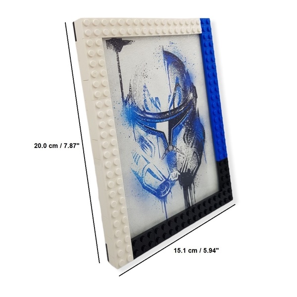 Κορνίζα από τουβλάκια με πολεμιστή μπλε - Διαστάσεις 20 x 15.1 εκ. - Πλαστικό - Γυαλί - γυαλί, mdf, δώρο έκπληξη, κορνίζες - 2