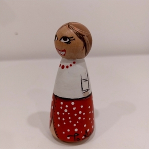 Ξύλινη κούκλα τύπου peg doll- Κοπέλα με κόκκινη φούστα - χειροποίητα, δώρα για δασκάλες, η καλύτερη δασκάλα - 2