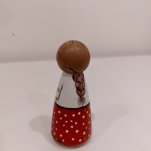 Ξύλινη κούκλα τύπου peg doll- Κοπέλα με κόκκινη φούστα - χειροποίητα, δώρα για δασκάλες, η καλύτερη δασκάλα - 3