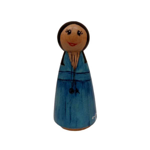 Ξύλινη κούκλα τύπου peg doll- Κοπέλα με γαλάζιο φόρεμα - χειροποίητα, δώρα για δασκάλες, η καλύτερη δασκάλα