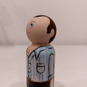 Ξύλινη κούκλα τύπου peg doll- Άντρας με γαλάζιο πουκάμισο - χειροποίητα, δώρα για δασκάλες, για δασκάλους - 2