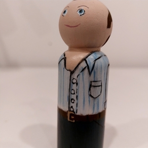 Ξύλινη κούκλα τύπου peg doll- Άντρας με γαλάζιο πουκάμισο - χειροποίητα, δώρα για δασκάλες, για δασκάλους - 4