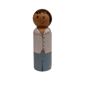 Ξύλινη κούκλα τύπου peg doll- Άντρας με λευκό πουκάμισο - χειροποίητα, δώρα για δασκάλες