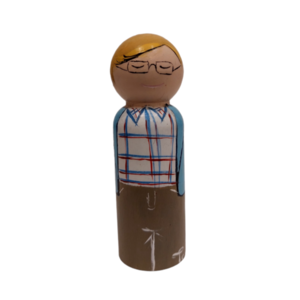 Ξύλινη κούκλα τύπου peg doll- Άντρας με καρό πουκάμισο. - δώρα για δασκάλες, για δασκάλους