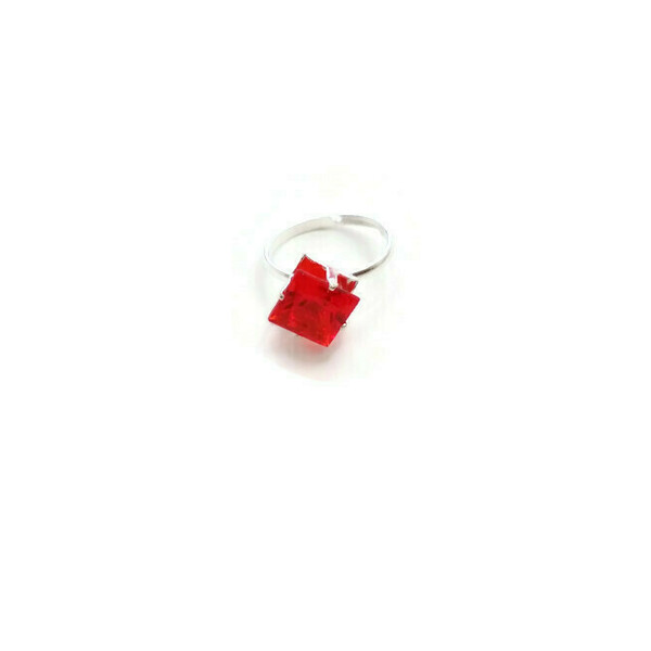 Παιδικό Δαχτυλίδι Τετράγωνο κόκκινο - πλαστικό, γεωμετρικά σχέδια, βεράκια, αυξομειούμενα, φθηνά - 2