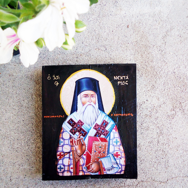 Άγιος Νεκτάριος Αιγίνης Χειροποίητη Εικόνα 22x2x18cm - πίνακες & κάδρα, πίνακες ζωγραφικής, εικόνες αγίων - 2