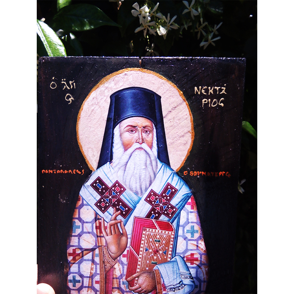 Άγιος Νεκτάριος Αιγίνης Χειροποίητη Εικόνα 22x2x18cm - πίνακες & κάδρα, πίνακες ζωγραφικής, εικόνες αγίων - 4