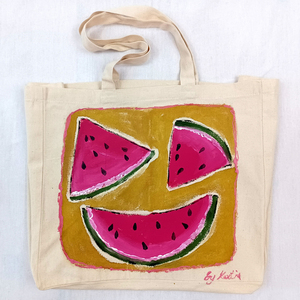 Ζωγραφισμένη στο χέρι πάνινη τσάντα Καρπούζι tote bag παραλίας - ύφασμα, ώμου, μεγάλες, all day, tote