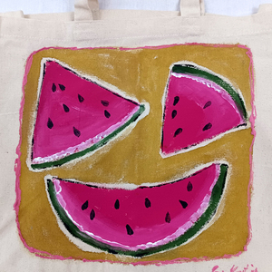 Ζωγραφισμένη στο χέρι πάνινη τσάντα Καρπούζι tote bag παραλίας - ύφασμα, ώμου, μεγάλες, all day, tote - 2