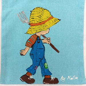 Ζωγραφισμένη στο χέρι παιδική πάνινη τσάντα tote bag Little Farmer - τσαντάκια - 2