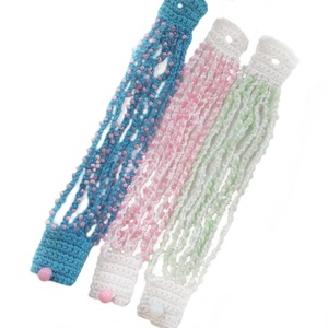 Beaded Crochet Bracelet " Bonnie", μπλε με ροζ πέρλες - μαμά, σταθερά, πέρλες, πολύσειρα, χεριού - 4