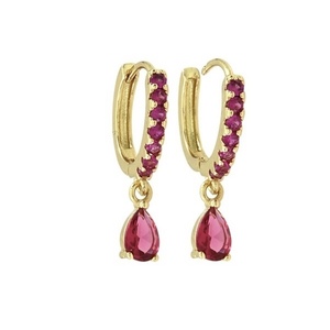 Serena earrings (pink) - στρας, δάκρυ, επιχρυσωμένα, ασήμι 925, κρεμαστά