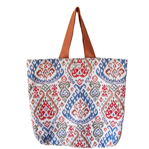 << Summertime Blue >> Boho μπεζ μεγάλη υφασμάτινη tote τσάντα με πολύχρωμα ethnic σχέδια! - ώμου, tote, all day, ύφασμα, μεγάλες