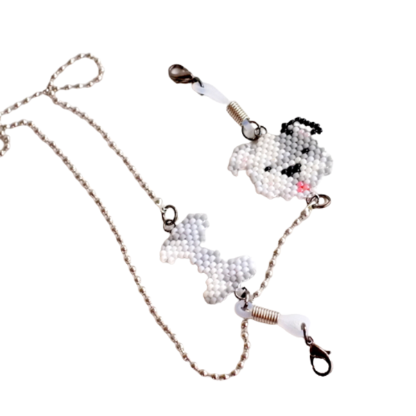 Χειροποίητη αλυσίδα-κορδόνι γυαλιών, με στοιχεία σκυλάκι και κόκκαλο miyuki - αλυσίδες, σκυλάκι, miyuki delica, κορδόνια γυαλιών - 2