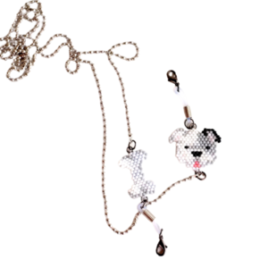 Χειροποίητη αλυσίδα-κορδόνι γυαλιών, με στοιχεία σκυλάκι και κόκκαλο miyuki - αλυσίδες, σκυλάκι, miyuki delica, κορδόνια γυαλιών
