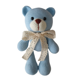 Πλεκτός αρκούδος γαλάζιο 26cm - λούτρινα, αρκουδάκι, amigurumi, δώρα για αγόρια, λούτρινα αρκουδάκια