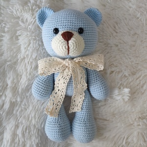 Πλεκτός αρκούδος γαλάζιο 26cm - λούτρινα, αρκουδάκι, amigurumi, δώρα για αγόρια, λούτρινα αρκουδάκια - 2