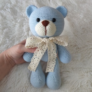 Πλεκτός αρκούδος γαλάζιο 26cm - λούτρινα, αρκουδάκι, amigurumi, δώρα για αγόρια, λούτρινα αρκουδάκια - 3