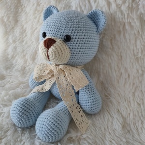 Πλεκτός αρκούδος γαλάζιο 26cm - λούτρινα, αρκουδάκι, amigurumi, δώρα για αγόρια, λούτρινα αρκουδάκια - 4