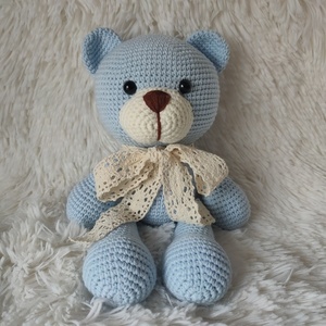 Πλεκτός αρκούδος γαλάζιο 26cm - λούτρινα, αρκουδάκι, amigurumi, δώρα για αγόρια, λούτρινα αρκουδάκια - 5