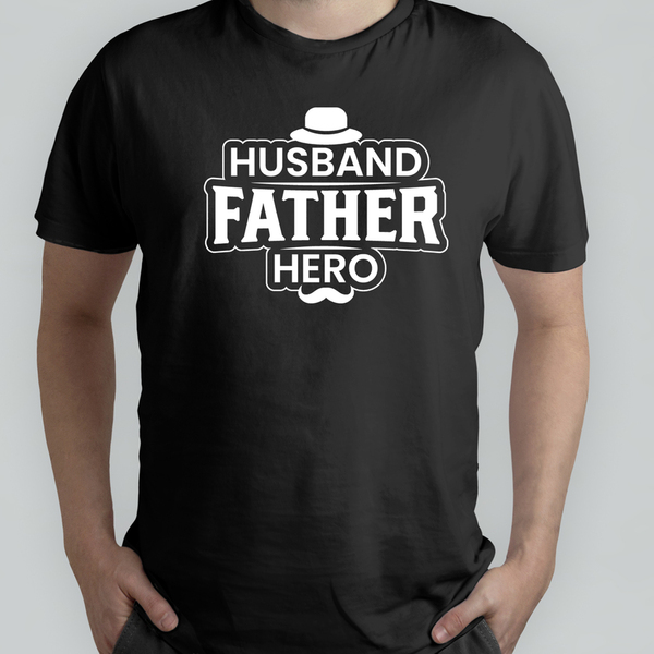 Ανδρικό T-shirt "Σύζυγος - Μπαμπάς - Ήρωας" - δώρα για τον μπαμπά, γιορτή του πατέρα