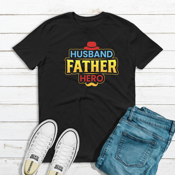 Ανδρικό T-shirt "Σύζυγος - Μπαμπάς - Ήρωας" - δώρα για τον μπαμπά, γιορτή του πατέρα - 2