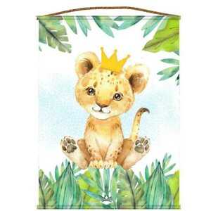 Σκηνικό (banner) με θέμα “Baby lion prince”. Διάσταση 90 x120 εκατοστά - διακόσμηση βάπτισης, λιοντάρι