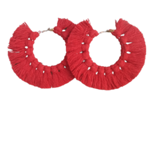 Σκουλαρίκια Macrame Κοκκινος Κρικος - νήμα, μακραμέ, κρίκοι, boho