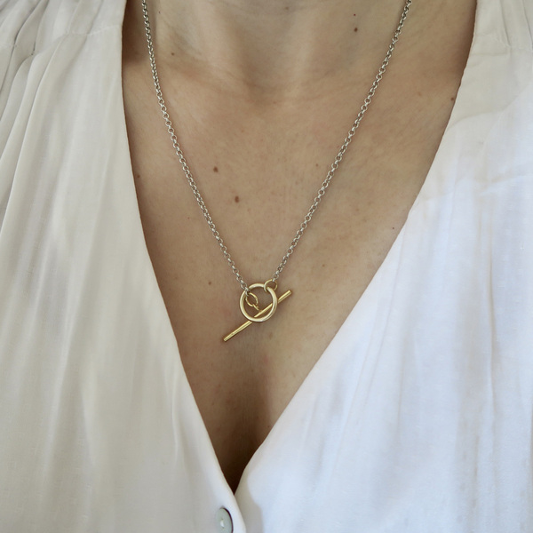 Μακρύ κολιέ Δίχρωμο "Celine", Ασήμι 925 - charms, επιχρυσωμένα, ασήμι 925, μακριά, επιπλατινωμένα - 2