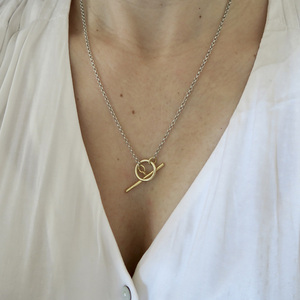 Μακρύ κολιέ Δίχρωμο "Celine", Ασήμι 925 - charms, επιχρυσωμένα, ασήμι 925, μακριά, επιπλατινωμένα - 2