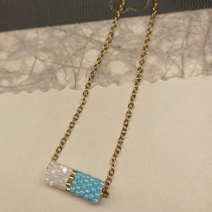 Χειροποίητο κολιέ βαρελάκι γαλάζιο-χρυσό με χάντρες Miyuki υψηλής αντοχής - charms, χάντρες, miyuki delica, ατσάλι - 2